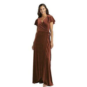 After Six 1538 Auburn Moon Velvet Wrap Maxi Evening Dress Pockets Large ($200)